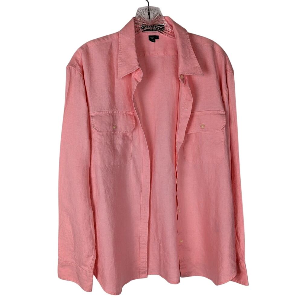 VTG Ralph Lauren Pink 100% Linen Oversized ButtonDown Shirt - Blue Label - L EUC